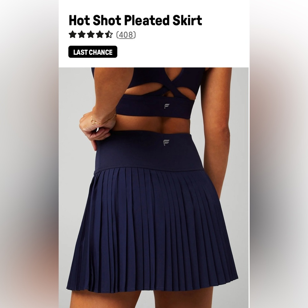 Fabletics Hot Shot Pleated Mini Skirt with Built-In Shorts - Navy NWT Large